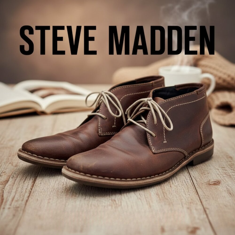 STEVE MADDEN Harken Brown Leather Chukka Boots Men's 10 Distressed Lace Up Shoes - Picture 15 of 15